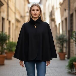 NWT RACHEL ZOE Elegant Black Women's Sweater Cape Button Poncho One Size